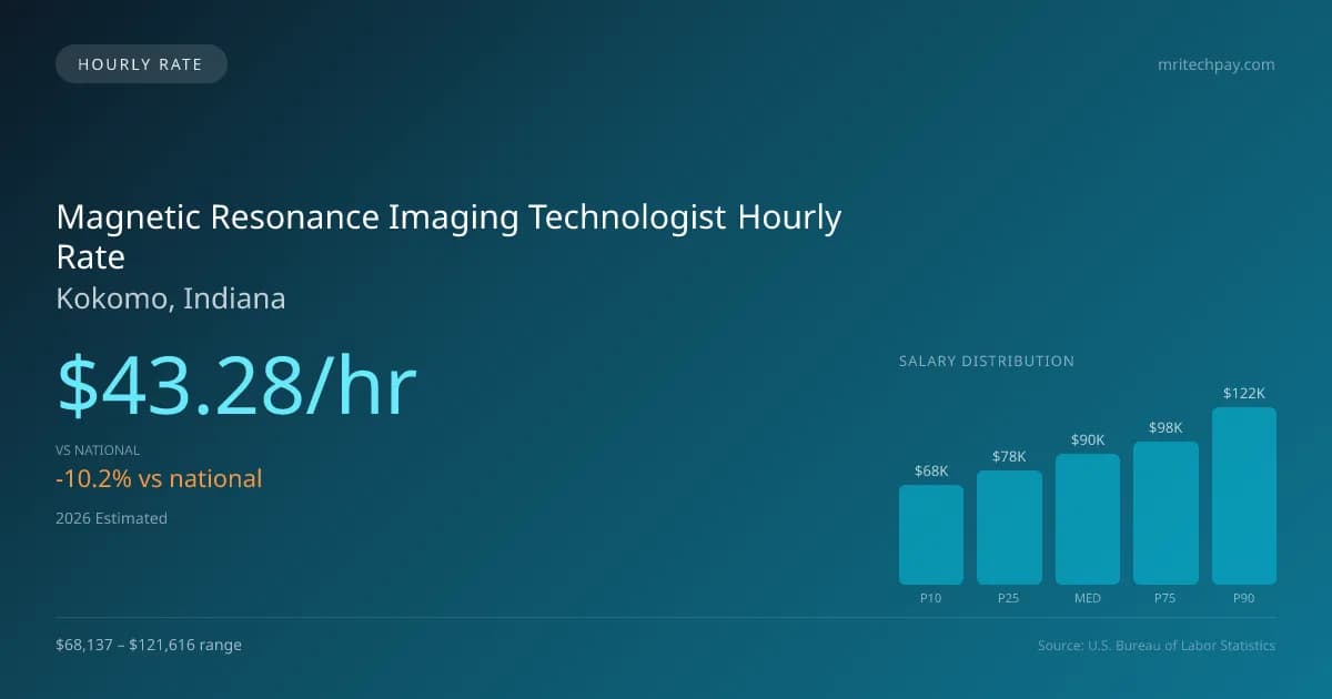 Magnetic Resonance Imaging Technologist Hourly Rate in Kokomo, IN — 2026 est., based on 2025 BLS