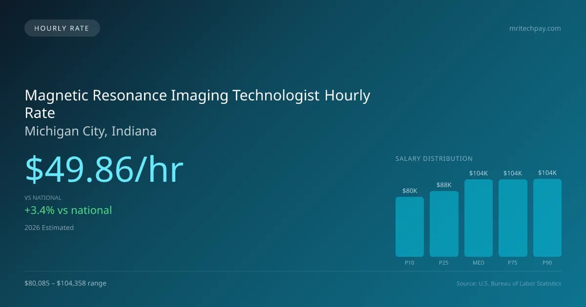 Magnetic Resonance Imaging Technologist Hourly Rate in Michigan City, IN — 2026 est., based on 2025 BLS