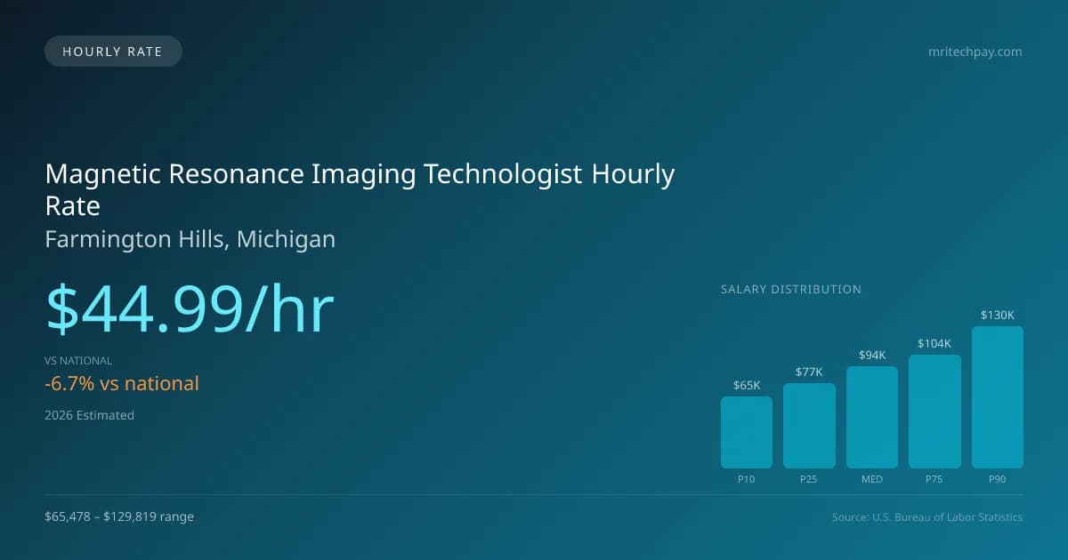 Magnetic Resonance Imaging Technologist Hourly Rate in Farmington Hills, MI — 2026 est., based on 2025 BLS