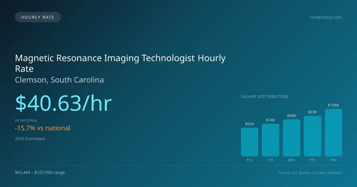 Magnetic Resonance Imaging Technologist Hourly Rate in Clemson, SC — 2026 est., based on 2025 BLS