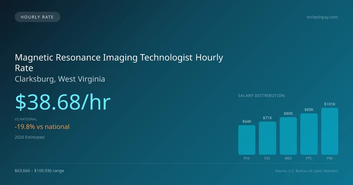 Magnetic Resonance Imaging Technologist Hourly Rate in Clarksburg, WV — 2026 est., based on 2025 BLS