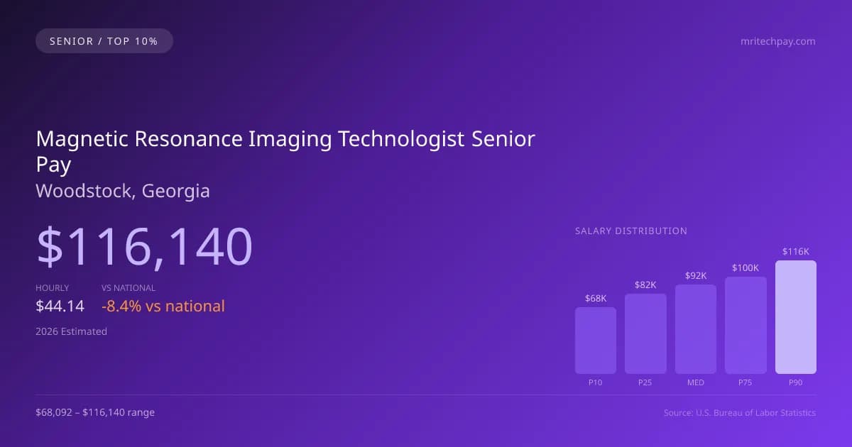 Magnetic Resonance Imaging Technologist Senior Salary in Woodstock, GA — 2026 est., based on 2025 BLS