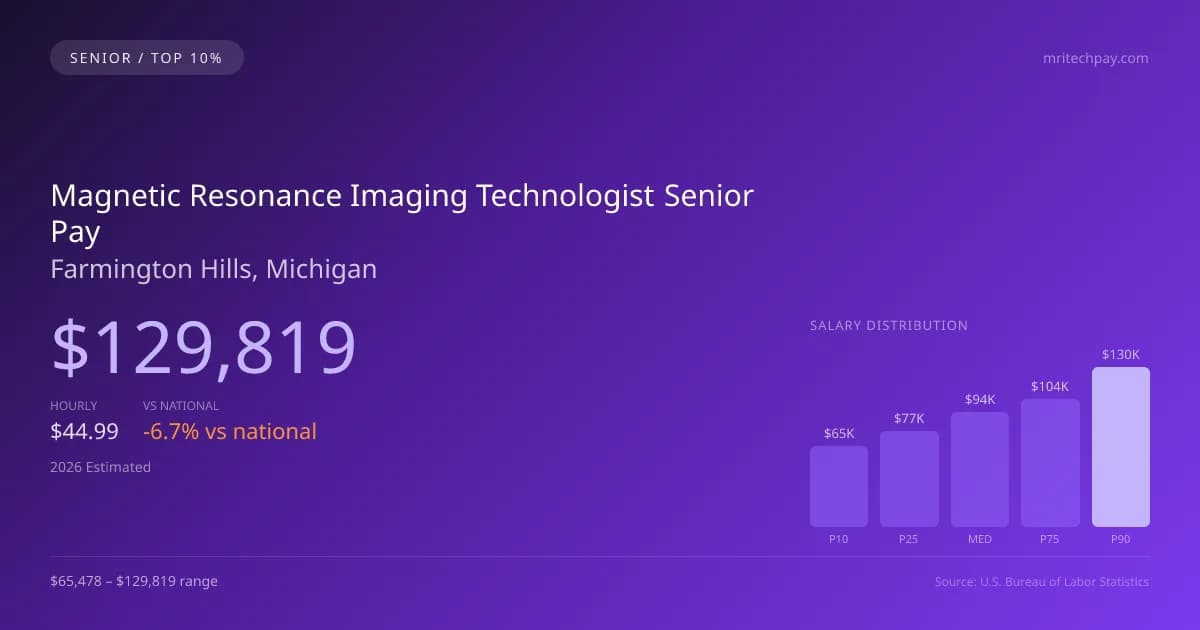 Magnetic Resonance Imaging Technologist Senior Salary in Farmington Hills, MI — 2026 est., based on 2025 BLS