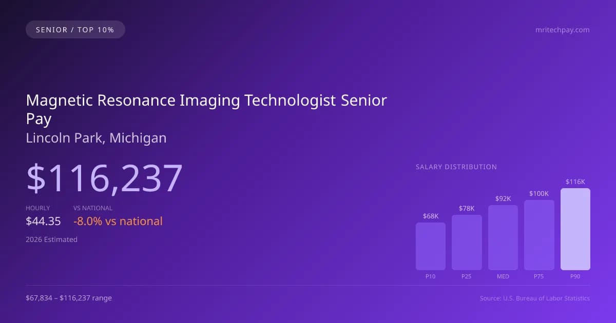 Magnetic Resonance Imaging Technologist Senior Salary in Lincoln Park, MI — 2026 est., based on 2025 BLS