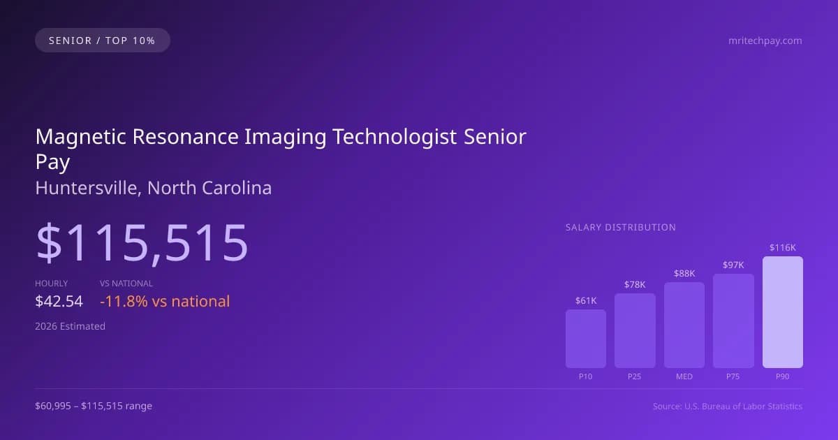 Magnetic Resonance Imaging Technologist Senior Salary in Huntersville, NC — 2026 est., based on 2025 BLS