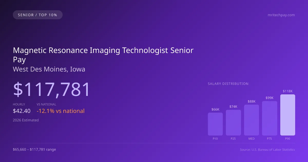 Magnetic Resonance Imaging Technologist Senior Salary in West Des Moines, IA — 2026 est., based on 2025 BLS